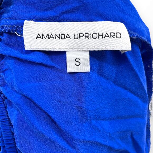 00s AMANDA UPRICHARD Vintage Blue Silk Sleeveless Ruffle Tube Top - Picture 4 of 7